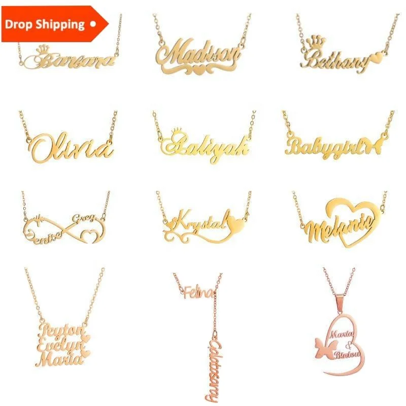 

Dropshipping Multitudinous Custom Name Necklace 18k Gold Plated Stainless Steel Name Necklace Personalised