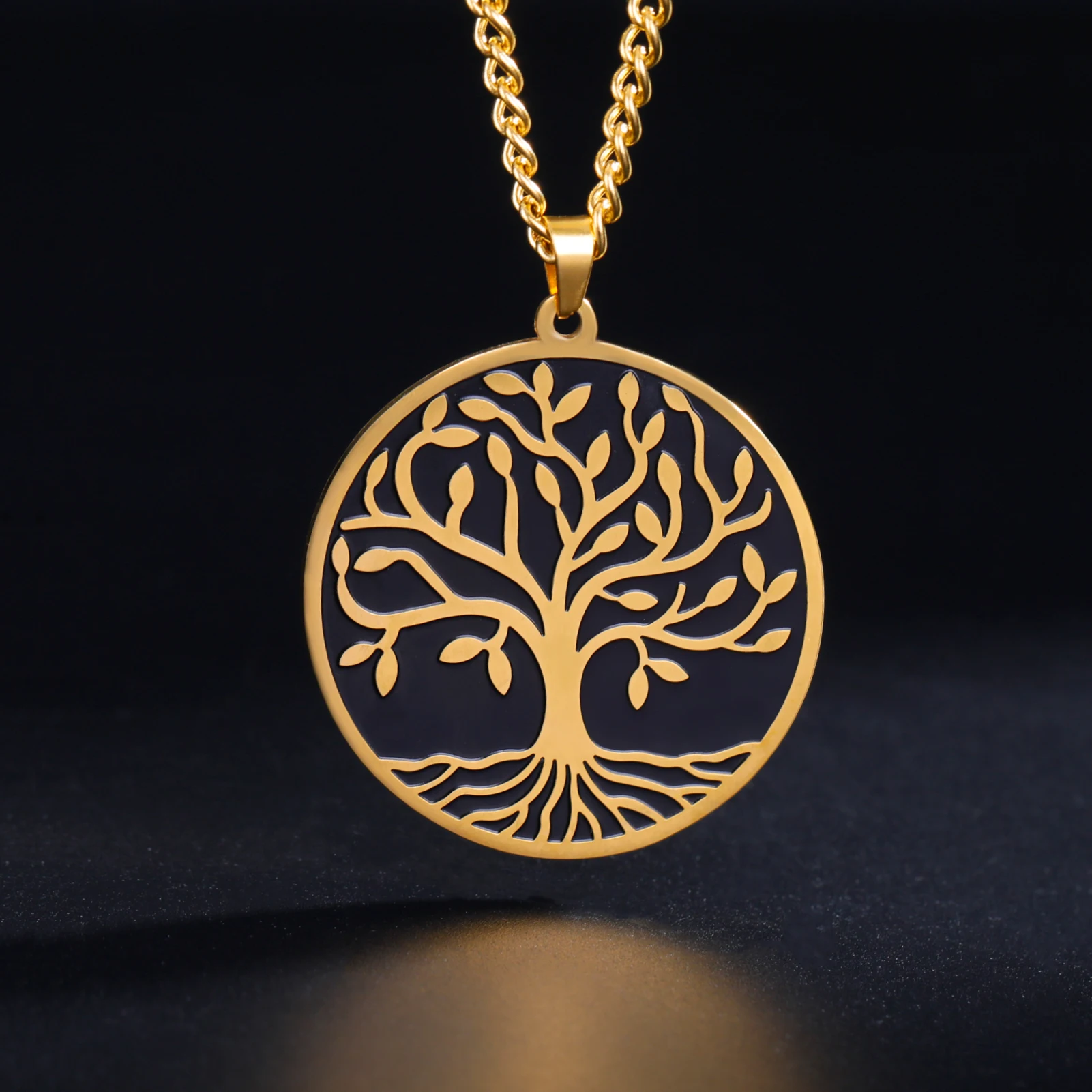Myshape Family Tree of Life Necklace Wiccan Protection Amulet Stainless Steel Mother's Day Gift Religious Jewelry