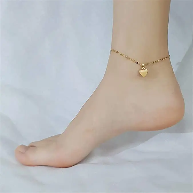 

Factory Wholesale Stainless Steel Cuban Chain Anklet Adjustable Customized Women Heart Charm Anklet Bracelets