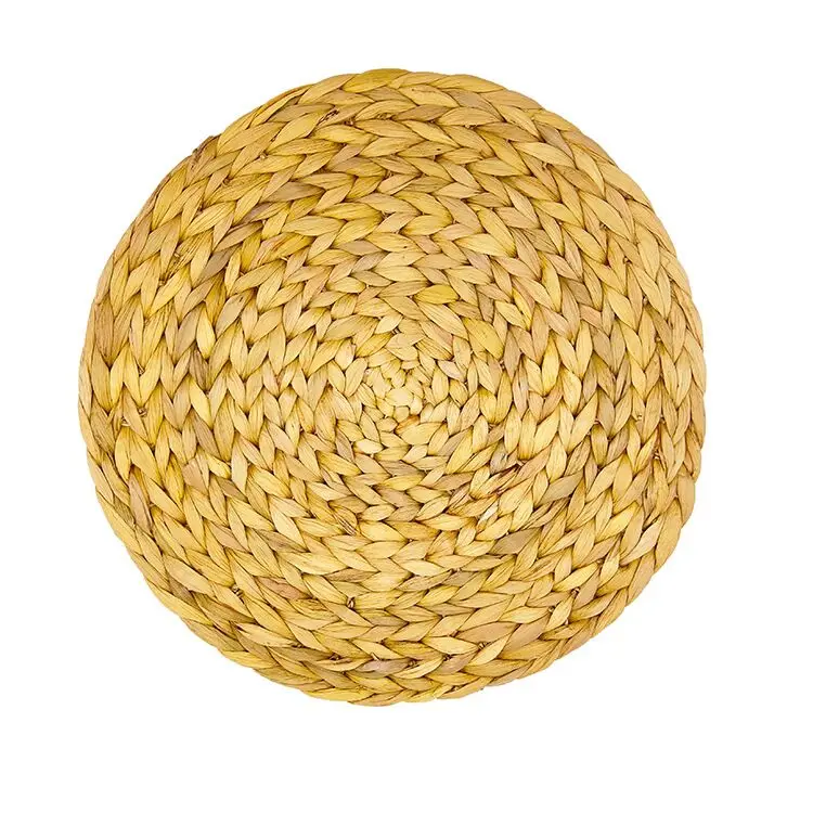 

Natural Hand-Woven Water Hyacinth Placemats Weave Round Place Mats Braided Straw Table Mat, Can be customized