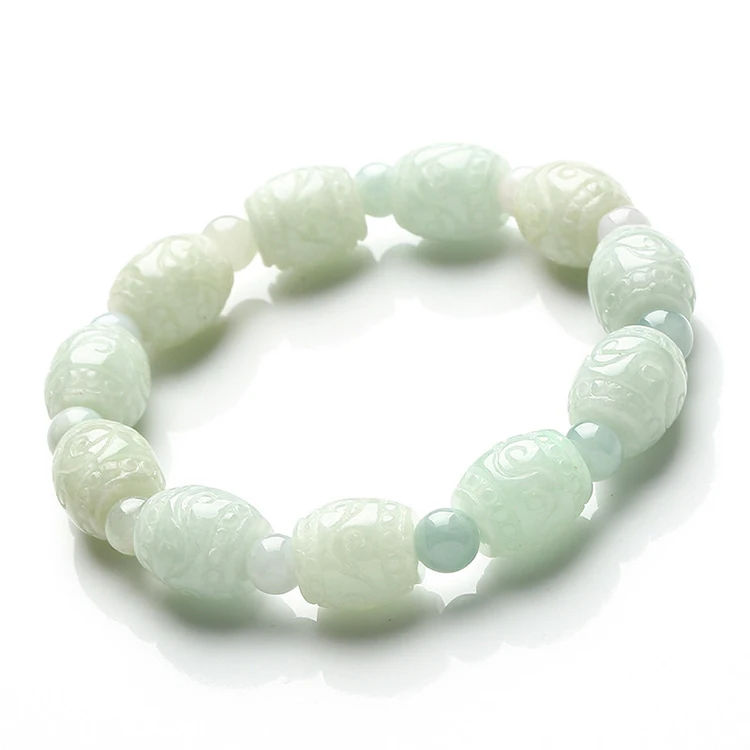 

Certificate Jade Jade Drum Bead Bracelet Women'S Ice Waxy Carved Bead Bracelet Bracelet