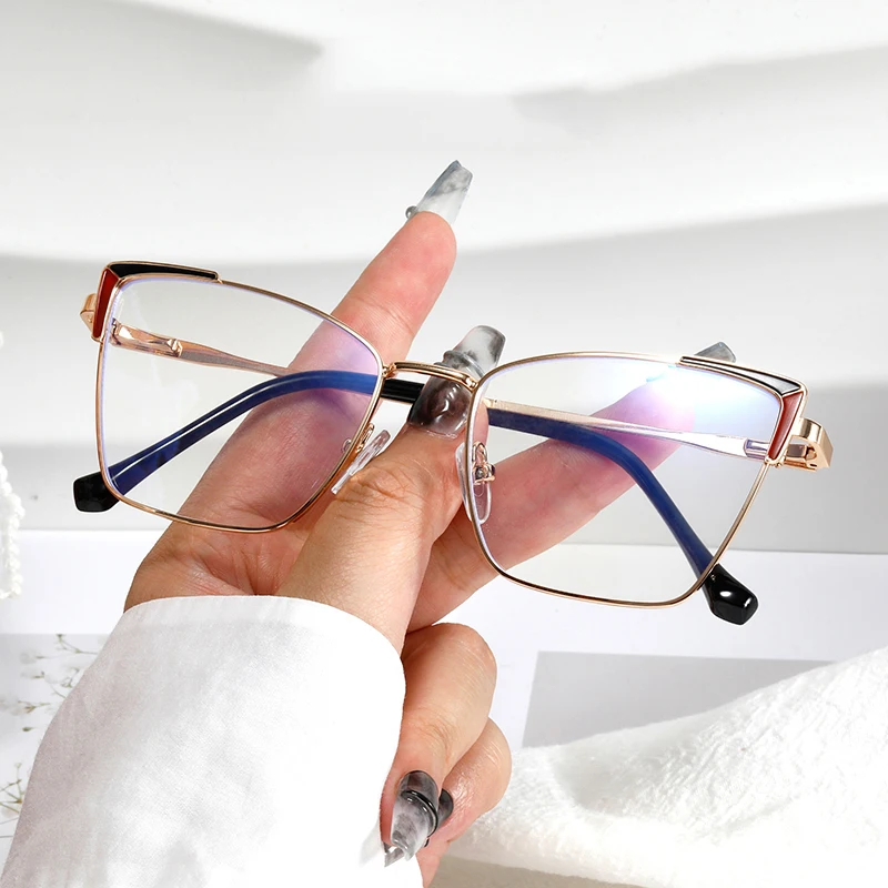 2024 New Fashion Candy Colorful Classical Retro Computer Eyeglasses Cat Eye Anti Blue Light Metal Frame Women Glasses