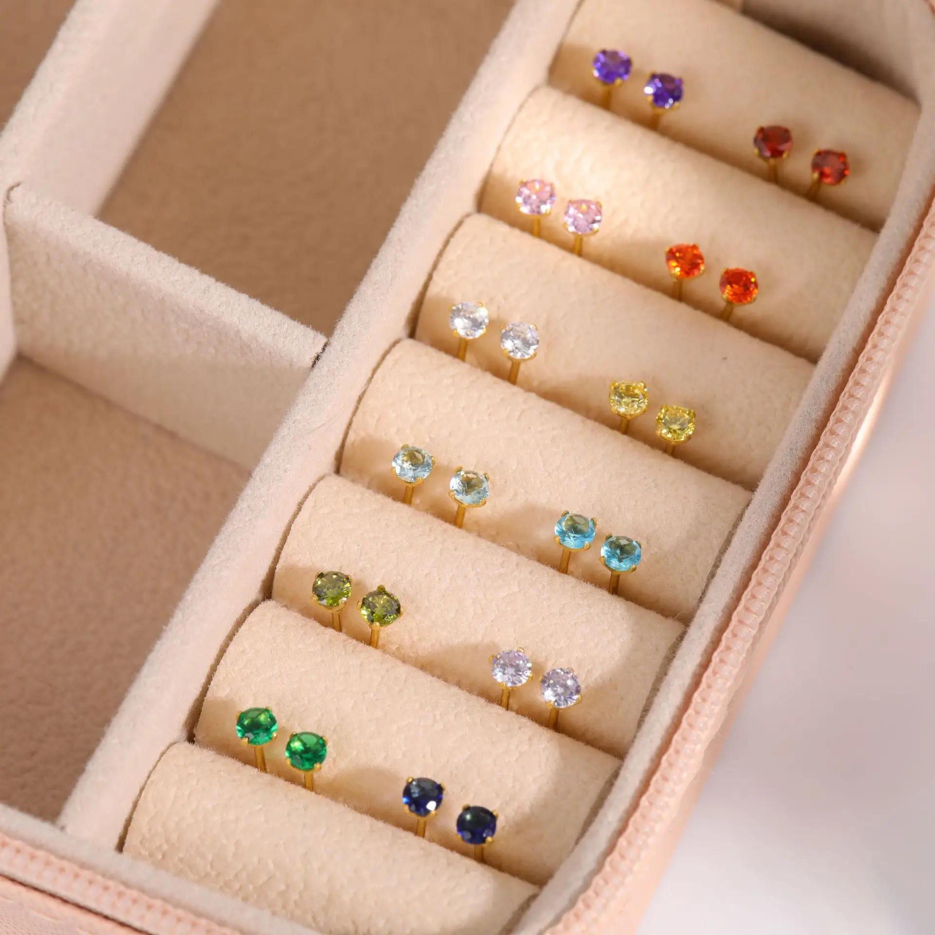 

Mini 316l Stainless Steel Jewelry Gold Plated Fashion Birth Stone Month CZ Stud Earrings Zircon Korean