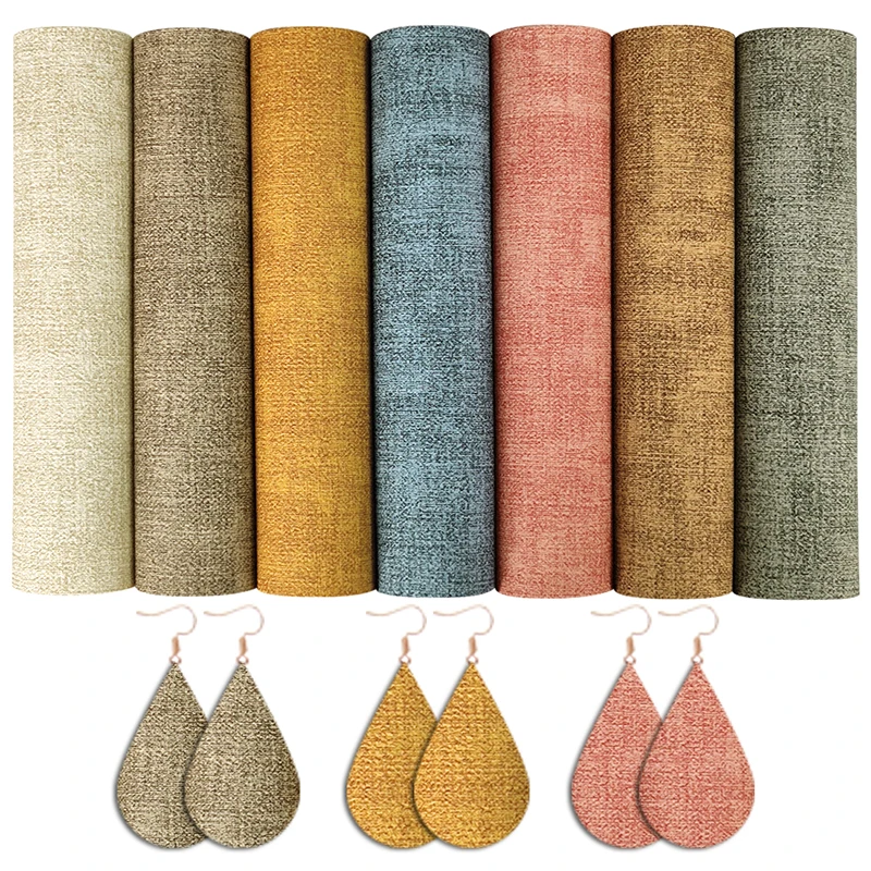 China Leather Factory Colorful Textured Faux Pvc Linen Embossed Leather for Earring Hair Bow