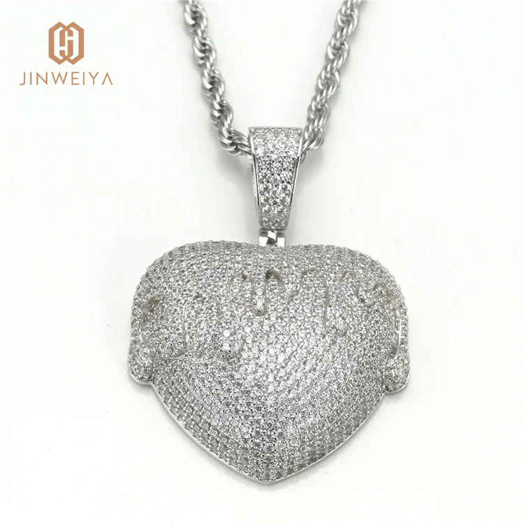 

JWY custom fashion new design hip hop iced out brass forever love heart pendant necklaces