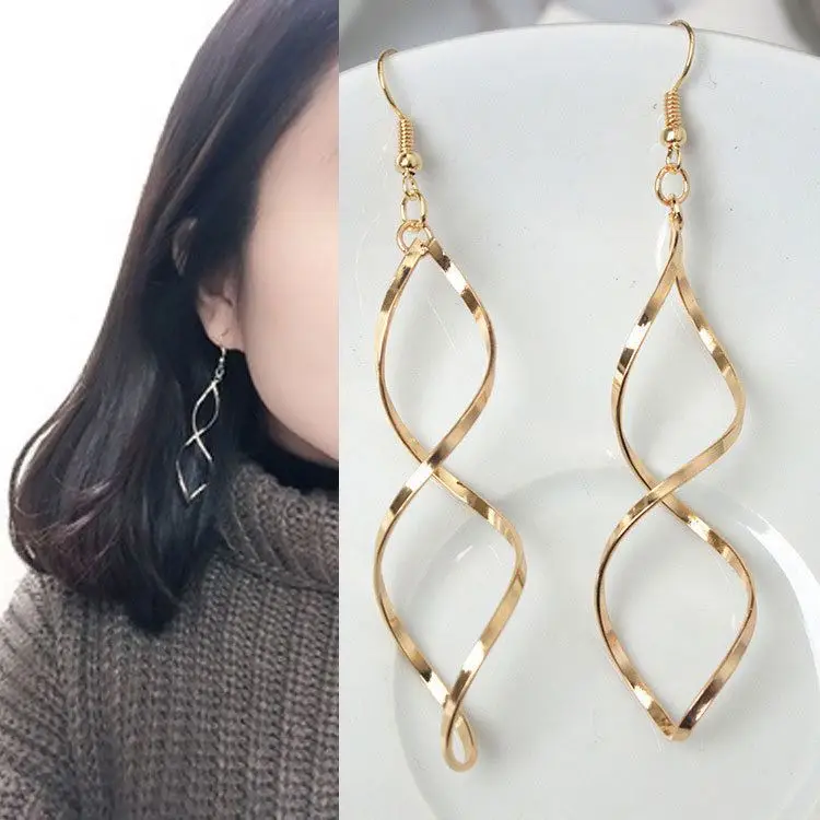 

Wholesale Fashion Simple long drop earrings women spiral Curved earrings Party Wedding Earrings Jewelry