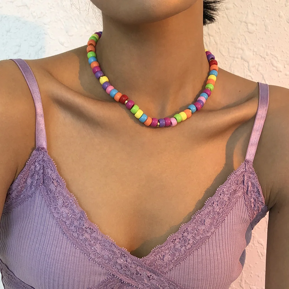 

2021 Sailing Jewelry Bohemia Colorful Beaded Resin Necklace Colorful Beaded Choker Necklace for Girls Women