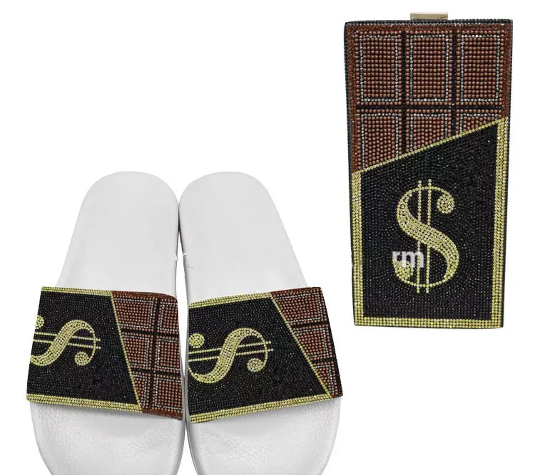 Ons52 New Arrived Usd Dollar Bling Diamond Glitter Slippers Rhinestone