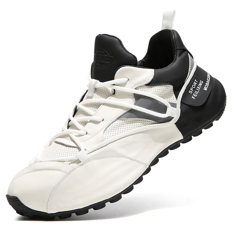 

Diansen Genuine Leather High Quality Fashion Lace-up Men Sneakers Breathable Sport Shoes, White