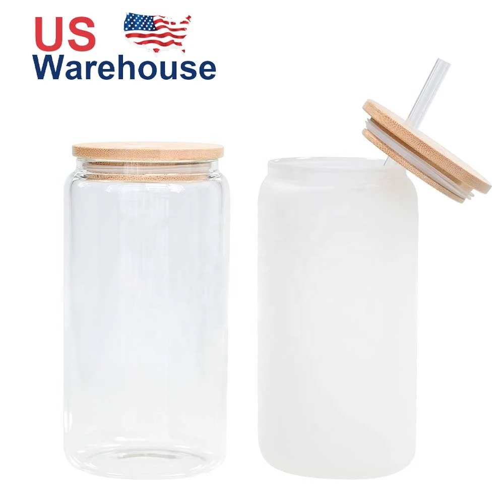 

USA warehouse Free shipping 16oz tumbler blank clear sublimation beer glass tumbler with bamboo lids