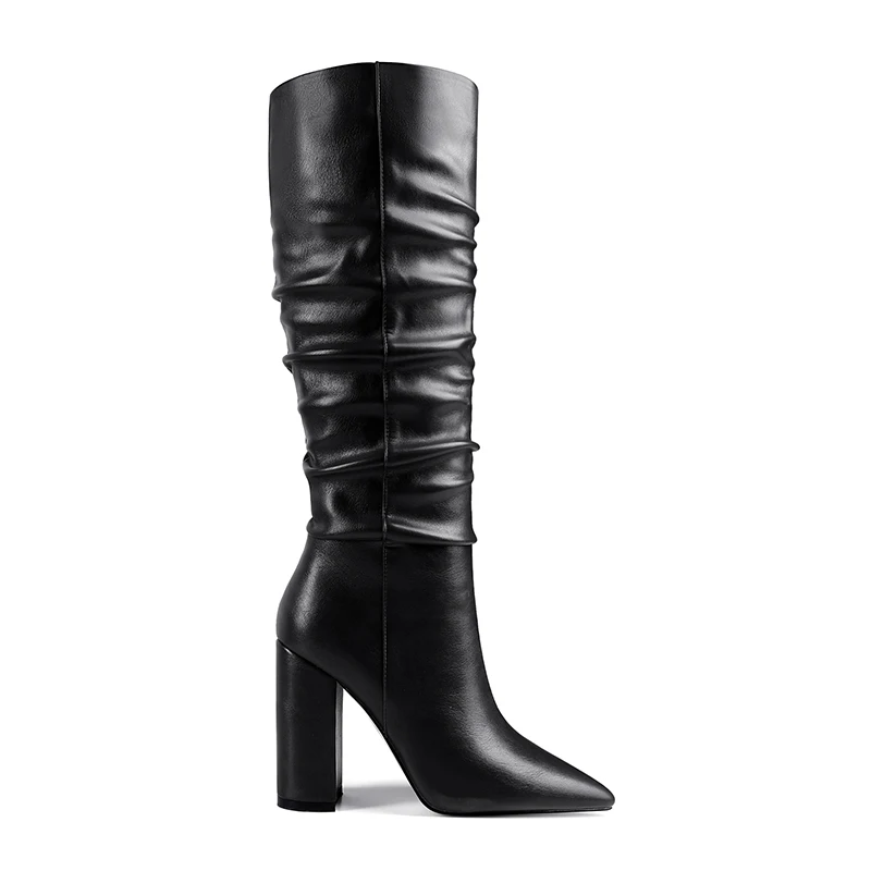 

WETKISS 2020 Latest Design Stylish Women Slouch Boots Shoes 10cm High Thick Heel Boots Long Tube Knee HIgh Boots Wholesale