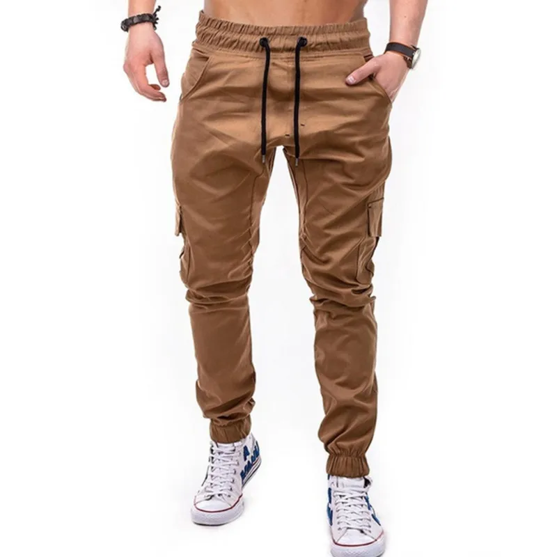 

Wholesale men solid color drawstring sport fitness trousers men's 2021 cargo jogger casual pants, 5 colors