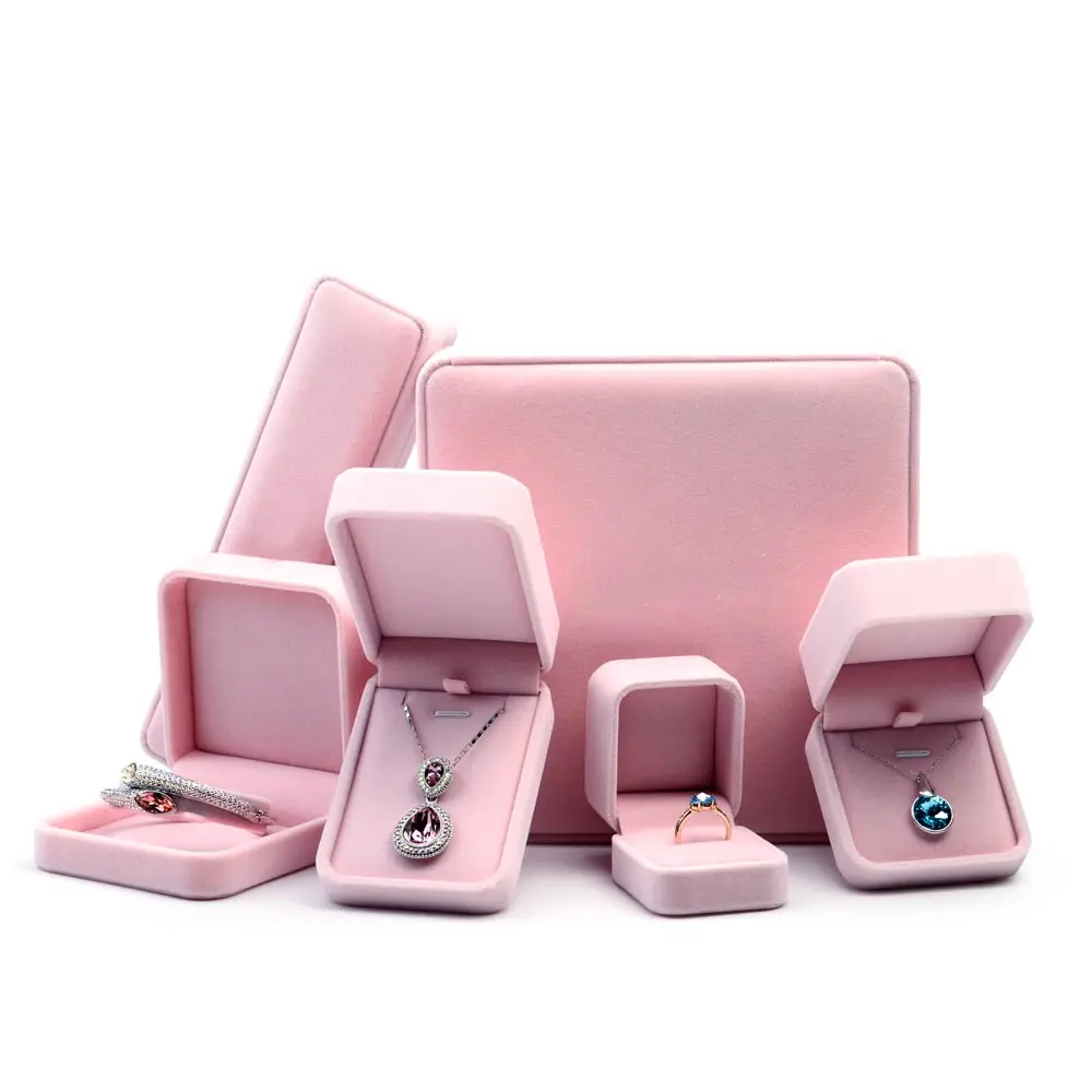 

Romantic Velvet custom pink jewelry box Packaging Storage Box Wedding Engagement Hot Sale