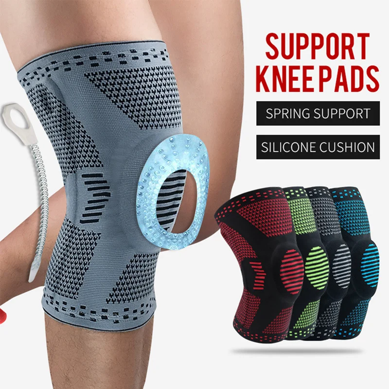 

2021 Non-Slip Silicone Sports Knee Support Compression Sleeve Spring Knee Brace for Knee Joint, Gray, black, red, blue, knee brace