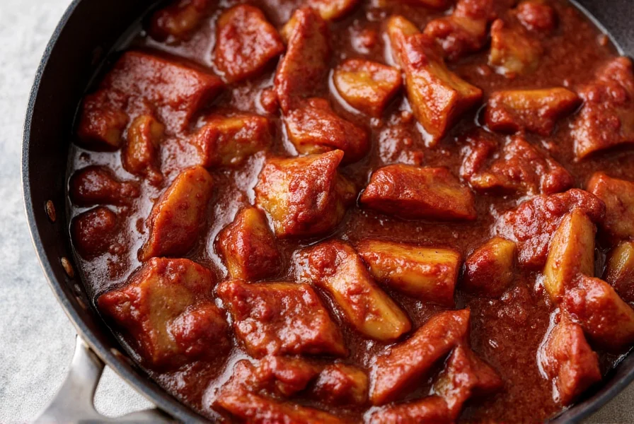 Close-up of glossy Dr Pepper ham glaze bubbling in a saucepan with ingredients
