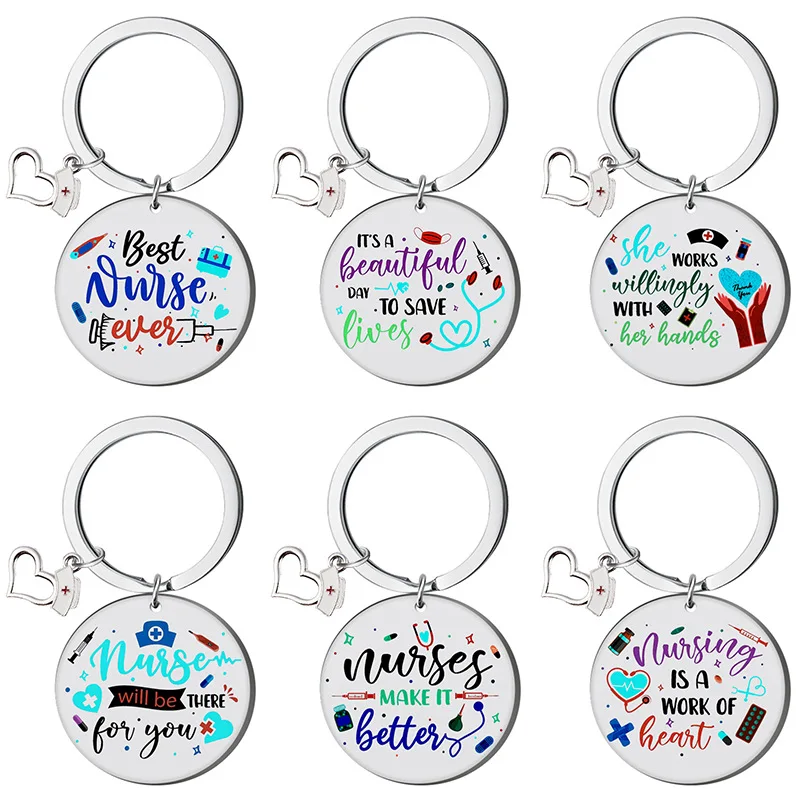 

2023 New Trendy Nurses Key Chain Gift Custom Stainless Steel Keychain Color Painting Designer keychain