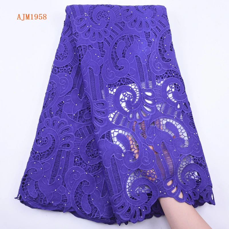 
Newest African Guipure Cord Lace Fabric High Quality French Water Soluble Cotton Lace Fabric With Stones For Nigerian Dress 1958 