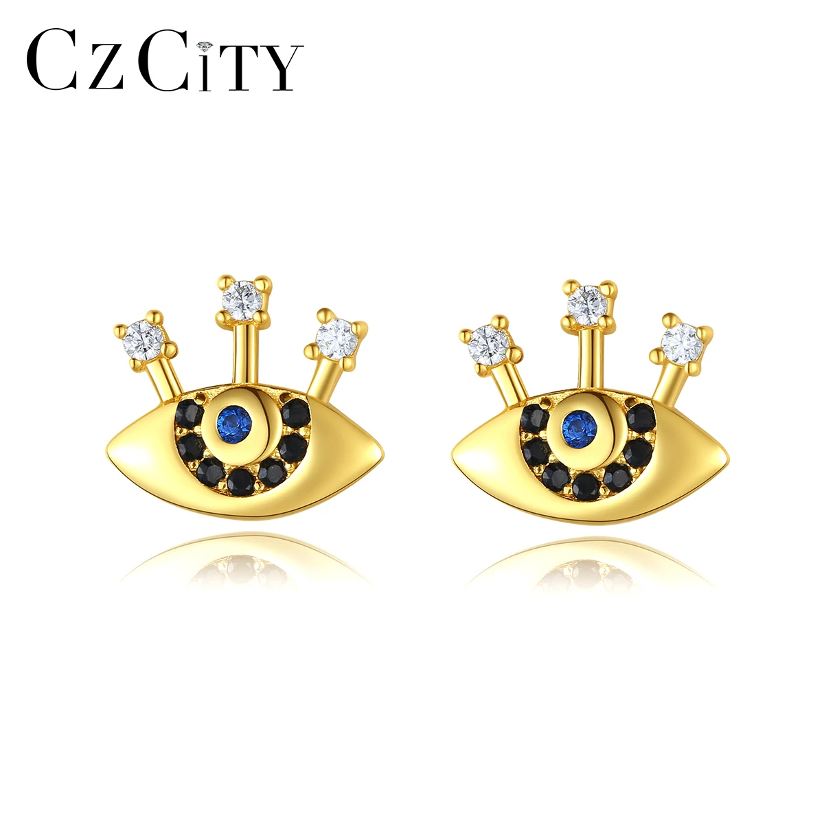 

CZCITY New Evil Eye Earrings 2021 for Women 925 Silver Gold Plated Blue Stone CZ Stud Earring