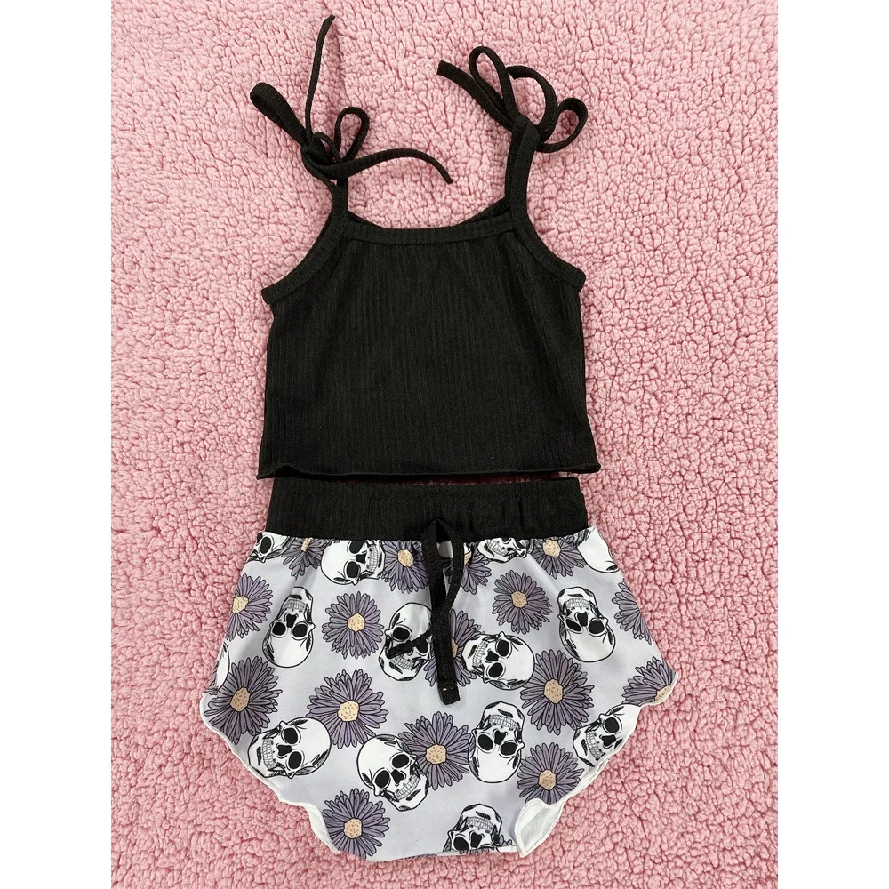 

2021 New Arrival little Girl's 2 piece set Summer Tie Top and toddler Print Bummies Outfits sets OEM, #1,#2,#3