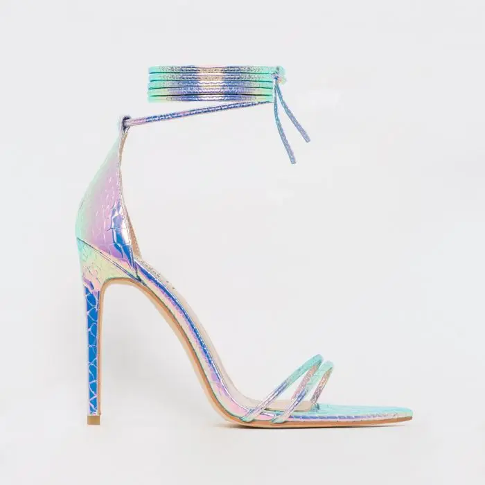 

Rainbow Snake Clear Lace up sexy stiletto heels high heel sandal, Rainbow, nude, red