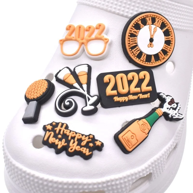

2022 Happy new year croc charms party croc shoe charms for new years eve, As picture