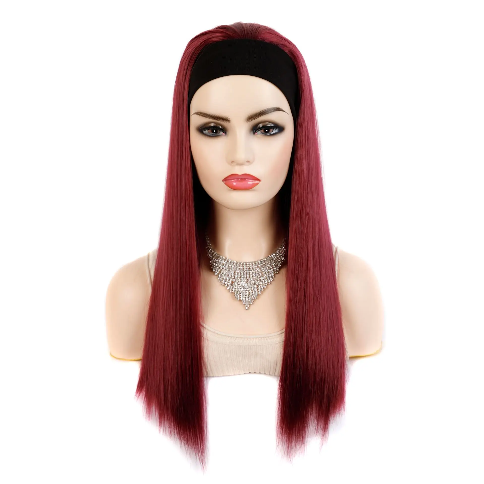 

22" Long Straight Blonde Black Bug Synthetic Headband Wig for black women, Picture
