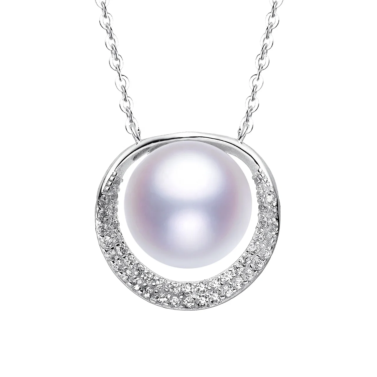 

New Jewelry Best Gift Party 925 Sterling Silver Round Disk Shape Pearls Jewelry Cultured Freshwater Pearl Pendant, White