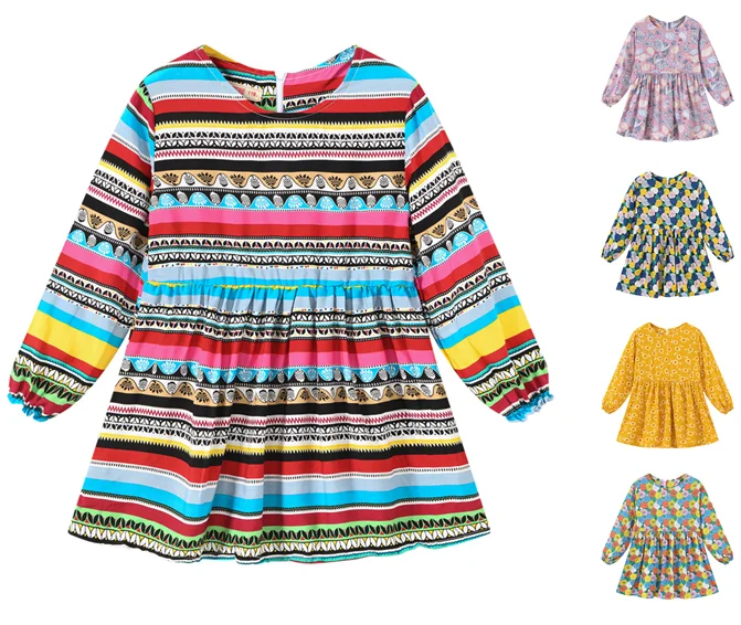 

2021 Autumn Spring hot selling floral dress round zipper elastic neck long sleeves flower girls dresses for new style, As pic shows, we can according to your request also