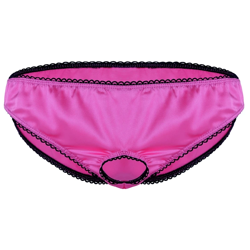 

iEFiEL Mens Sissy Briefs Underwear Sexy Low Rise Open Front Penis Hole Panties Soft Satin Underpants