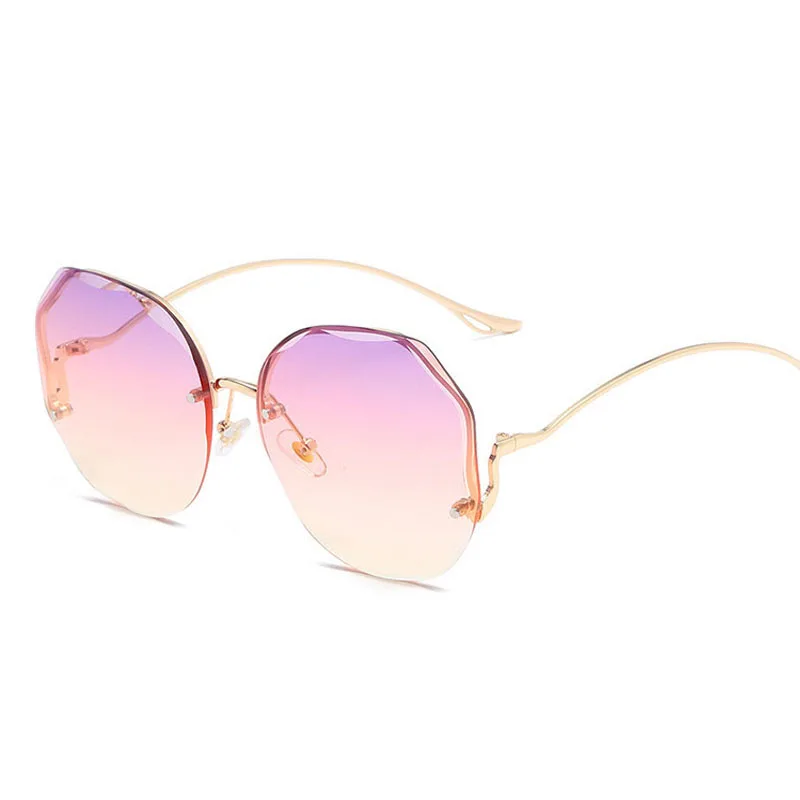 

New fashion trendy 2021 glasses shades UV400 customized logo round metal rimless shield sunglasses women