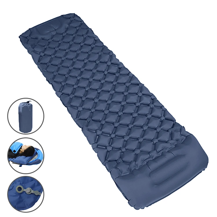 

Small MOQ Hot Selling Built-in Pump Upgraded TPU Nylon Inflatable Camping Mat for Travel, Dark blue, orange, green, navy blue