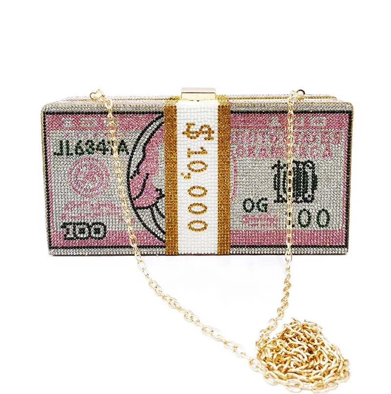 

Crystal Money Bag Luxury $100 Dollars Rhinestone Clutch Evening Bag Purse Crystals Bling Money Bag Rhinestone Money Purse