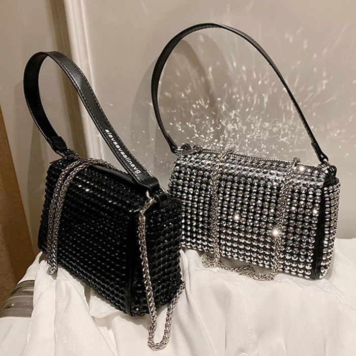 

Lady Diamond Purses Women Glitter Purses Sparkling Handbags Elegant Girls Crossbody Purses Crystal Clutch Bags for Women, 2colors