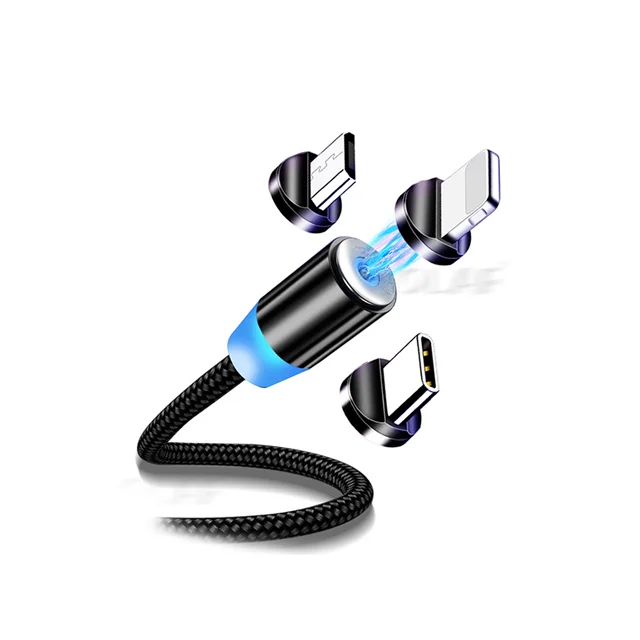 

360-degree magnetic suction line Three-in-one charging line cellphone rotary magnet charger cable