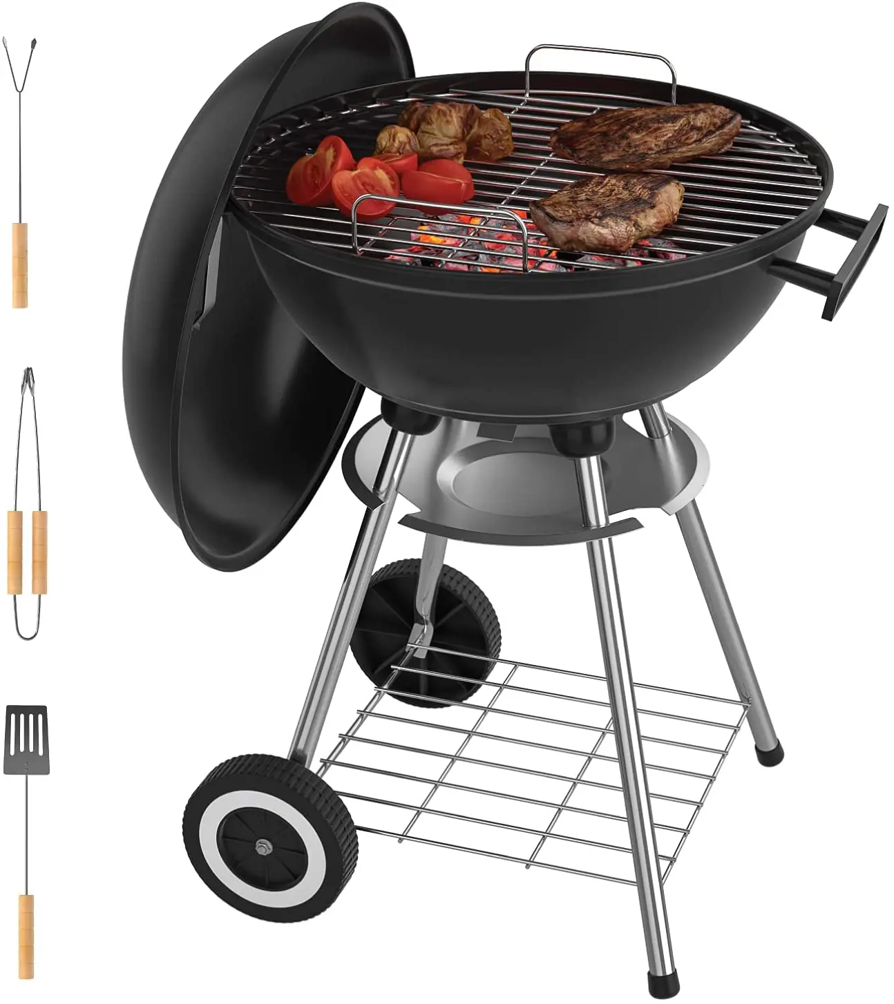 

Garden Family Barbecue 17 inch Round Kettle BBQ Grill Steel Charcoal Grill with wheels