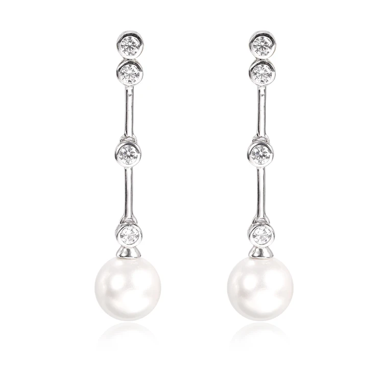 

Professional custom low price women silver jewelry trendy dangle pearl earrings