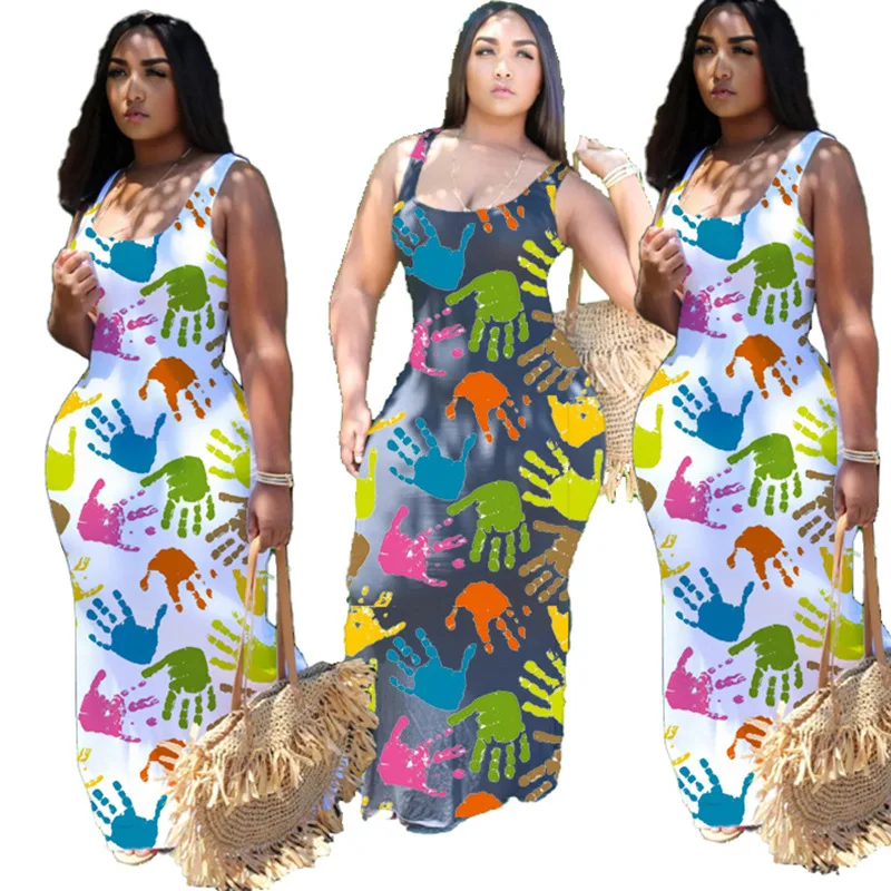 

2021 European and American women's fashion print vest sexy buttock dress dress