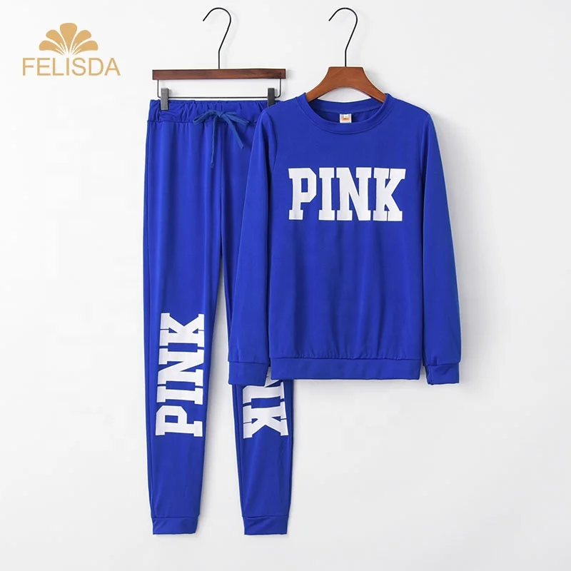 

Plus Size Pink Letter Print Tracksuits Women Two Piece Set Long Sleeve T-Shirt Top And Pants Set Suits Casual Sport 2 Piece Set