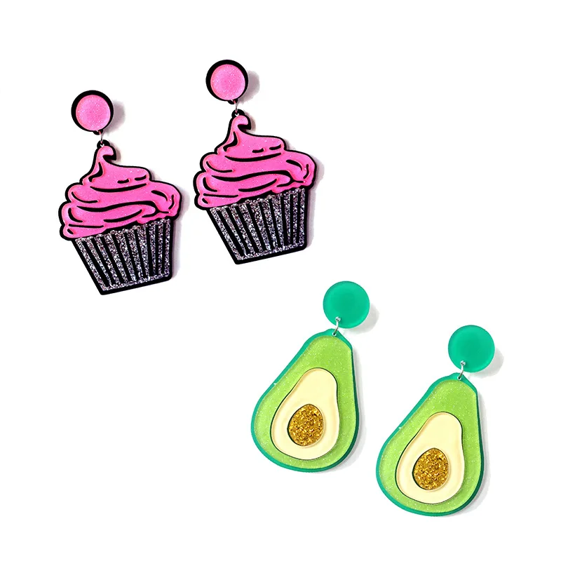 

New Arrival Trend Classic Design Good Quality Acrylic Bar Interesting Simple Lovely Exaggerated Personality Cake Avocado Earring