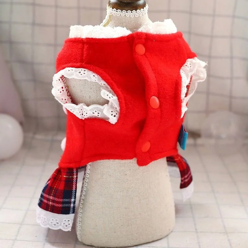 

Jhcentury 2021 Autumn/Winter Christmas Dog Skirt Gingerbread Man Red Plaid Skirt Teddy Bichon Dress, Picture