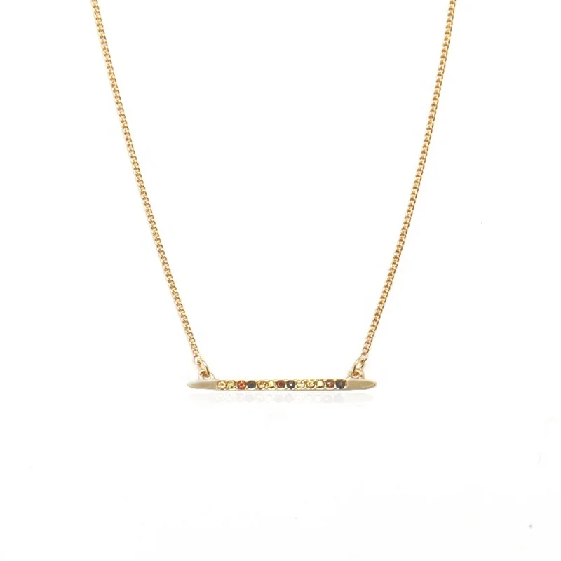 

Wholesale 2021 multi color paved gold bar rainbow woman necklace