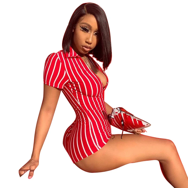 

women sexy short playsuit red white striped short sleeve rompers new female elastic skinny sexy party bodysuits