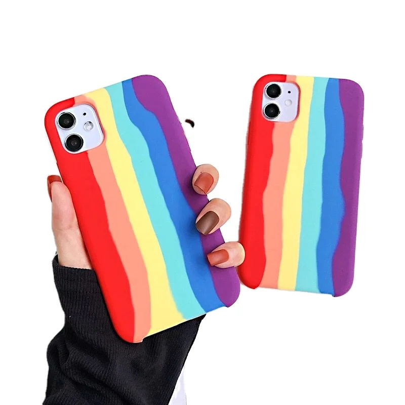 

Top Quality Rainbow Liquid Silicone Mobile Phone Cases Soft Skin Back Cover For iPhone 13 12 11 Pro Max X Phone Accessories Case
