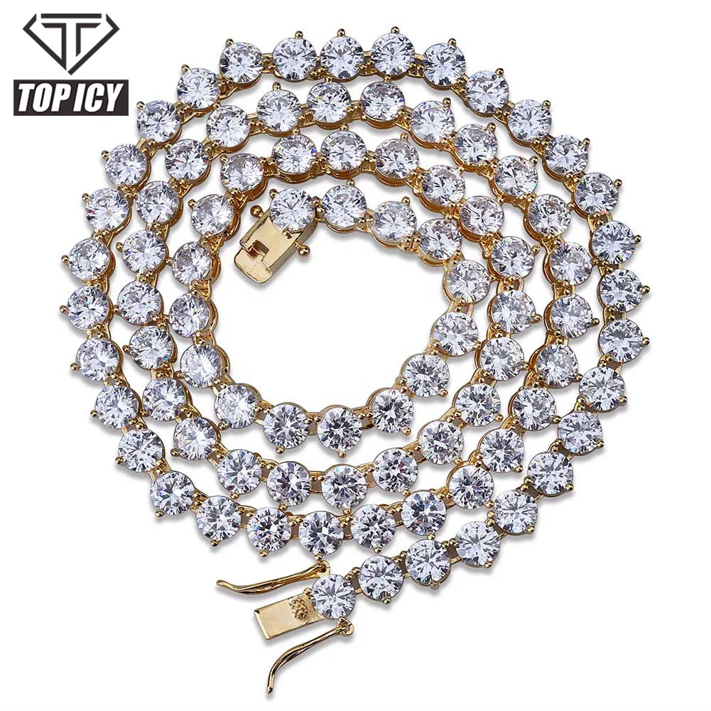 Hip Hop Male 3mm 4mm 3 Claw Tennis Chain Necklace Jewelry Brass Gold/Silver Color Plated Tennis Necklace