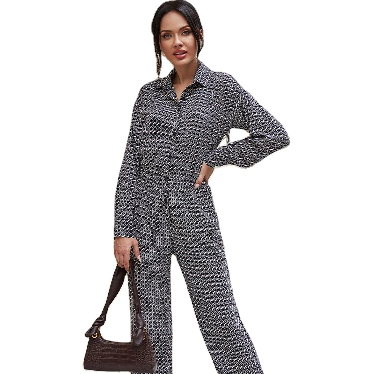 

rLM032H women casual long sleeve fastener jumpsuits ladies loose pants, Shown