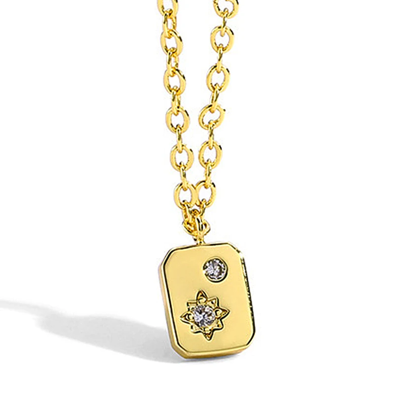 

Charare Hexagram zircon Square Pendant chain Necklace, Silver,gold