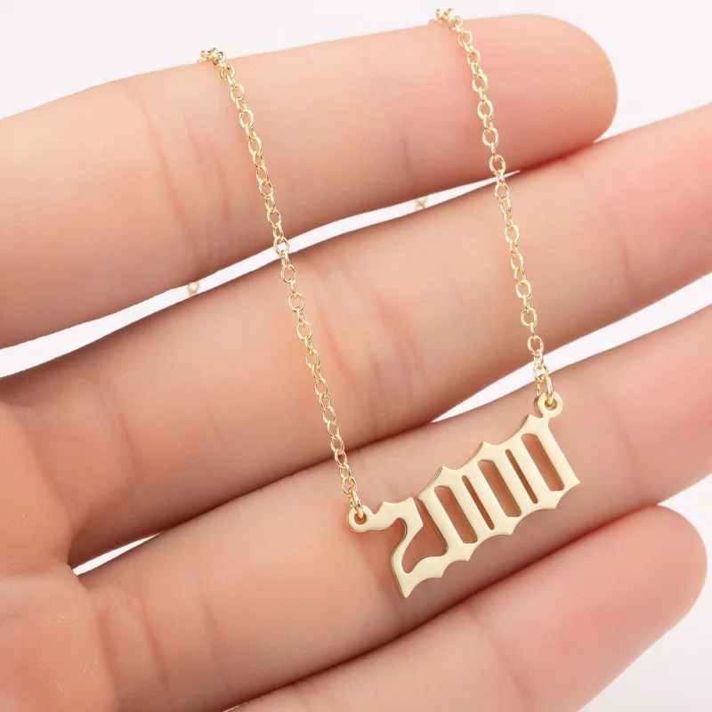 

Stainless Steel Year Number Custom Necklaces Pendants For Women Men Gold Long Chain Choker Necklace Fashion Jewelry 2019, Gold color