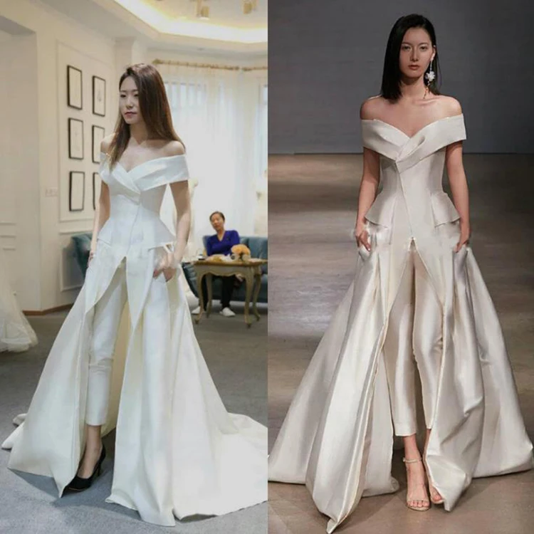 

2020 new wedding dress V-neck bride toast long performance banquet evening dress