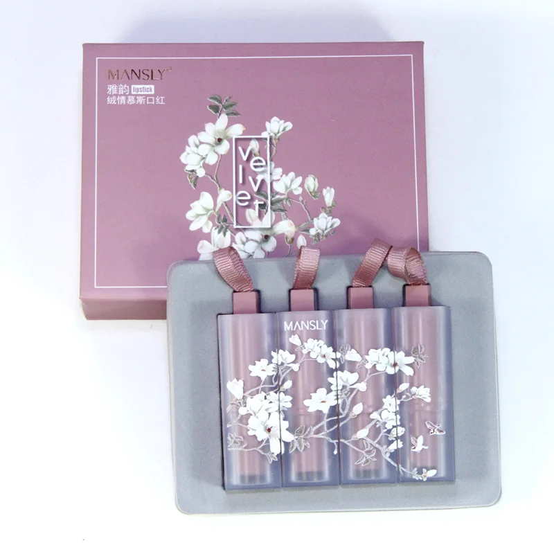 

Pink Chinese Style Patented Product Makeup Elegant Velvet Mousse 4 colors lipstick set cosmetics