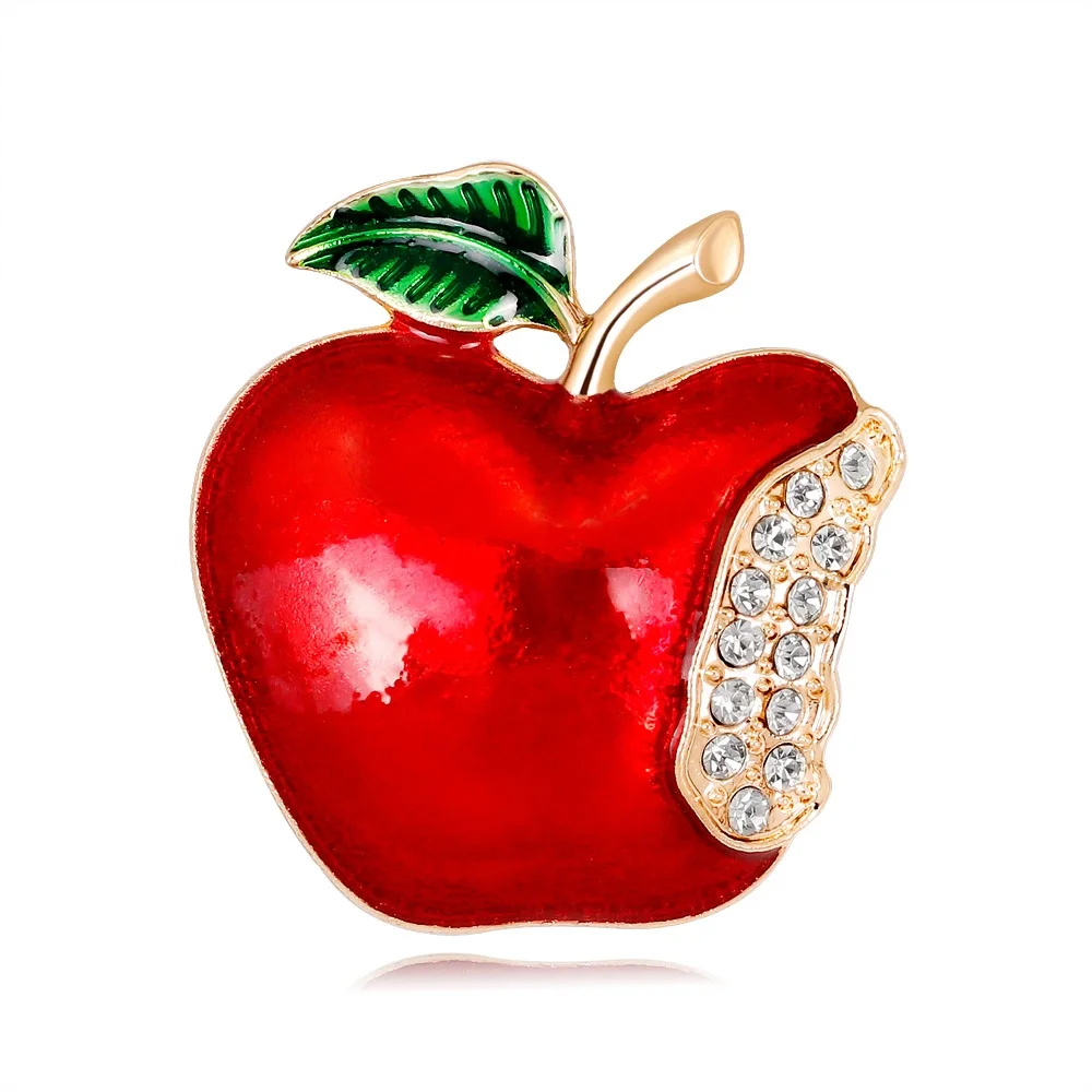 

Free shipping Cheap rhinestone enamel Apple fruit brooch pins for Christmas'gift